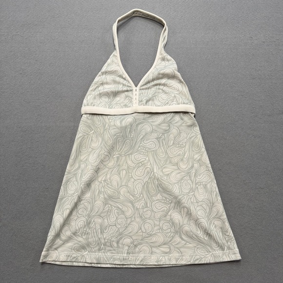 Lululemon Tops - Lululemon Halter Top Women's 4 Gray White Swirl Print Built-in Bra Yoga Workout